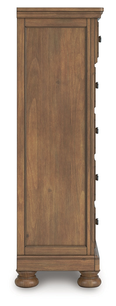 Feddinger King Panel Bed with Mirrored Dresser, Chest and 2 Nightstands in Medium Brown from Ashley - Luna Furniture