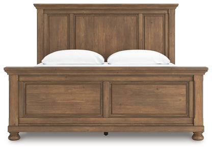 Feddinger King Panel Bed with Mirrored Dresser, Chest and 2 Nightstands in Medium Brown from Ashley - Luna Furniture
