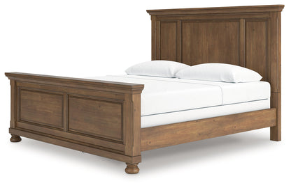 Feddinger King Panel Bed with Mirrored Dresser, Chest and 2 Nightstands in Medium Brown from Ashley - Luna Furniture