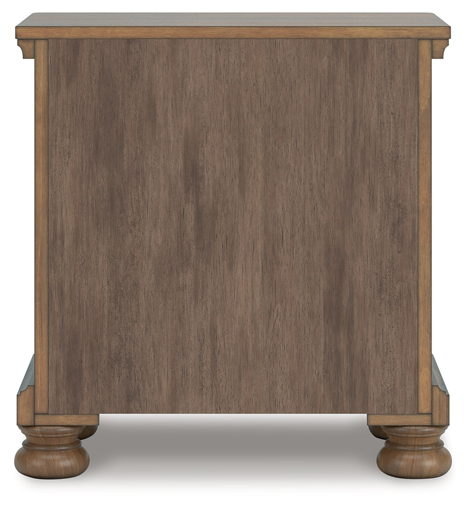 Feddinger King Panel Bed with Mirrored Dresser, Chest and 2 Nightstands in Medium Brown from Ashley - Luna Furniture