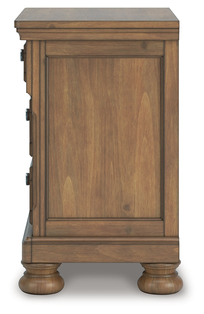Feddinger King Panel Bed with Mirrored Dresser, Chest and 2 Nightstands in Medium Brown from Ashley - Luna Furniture