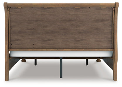 Feddinger King Storage Sleigh Bed with Mirrored Dresser and Nightstand in Medium Brown from Ashley - Luna Furniture