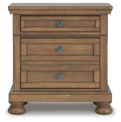 Feddinger King Storage Sleigh Bed with Mirrored Dresser and Nightstand in Medium Brown from Ashley - Luna Furniture