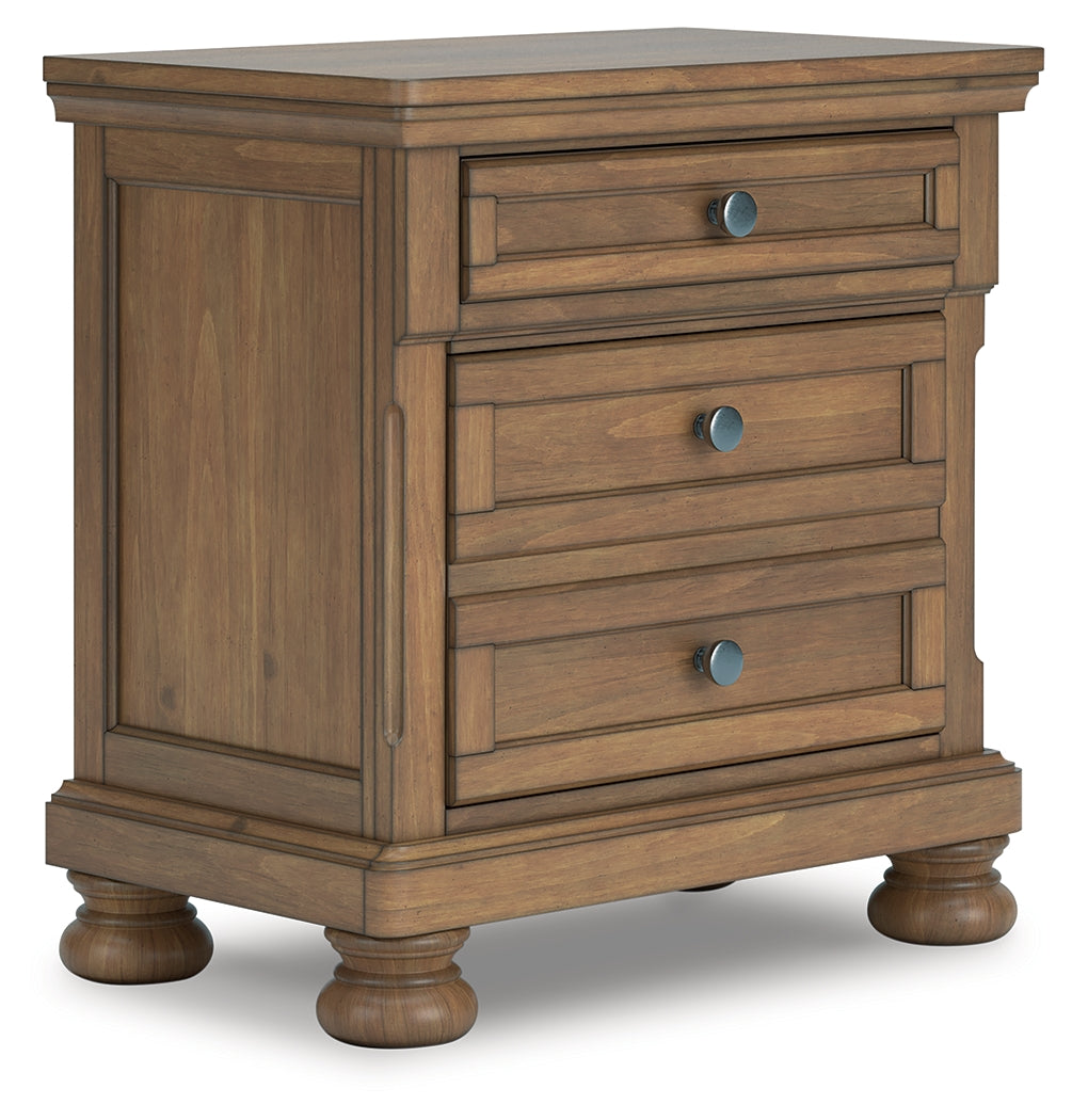 Feddinger King Storage Sleigh Bed with Mirrored Dresser and Nightstand in Medium Brown from Ashley - Luna Furniture