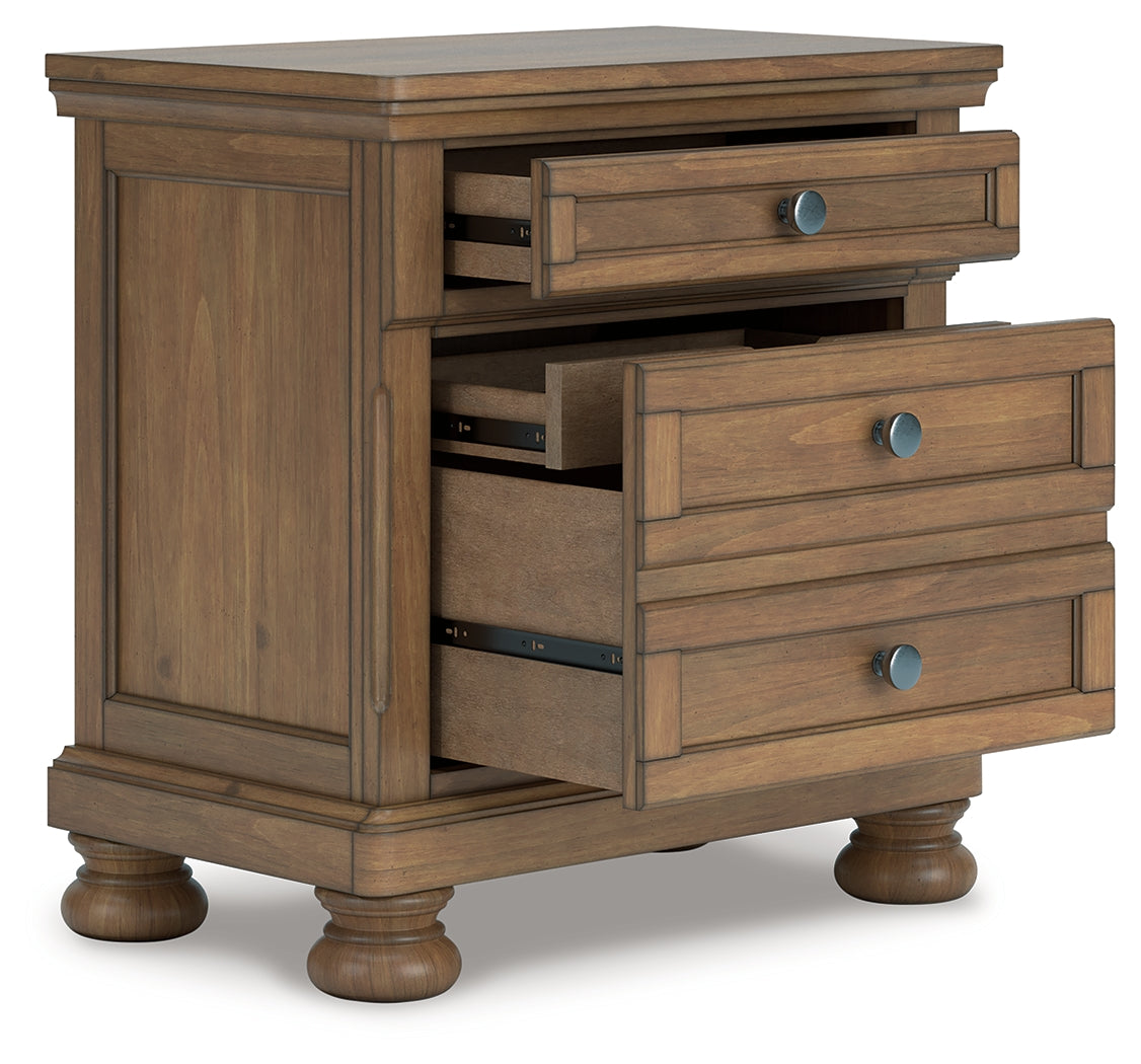 Feddinger King Storage Sleigh Bed with Mirrored Dresser and Nightstand in Medium Brown from Ashley - Luna Furniture