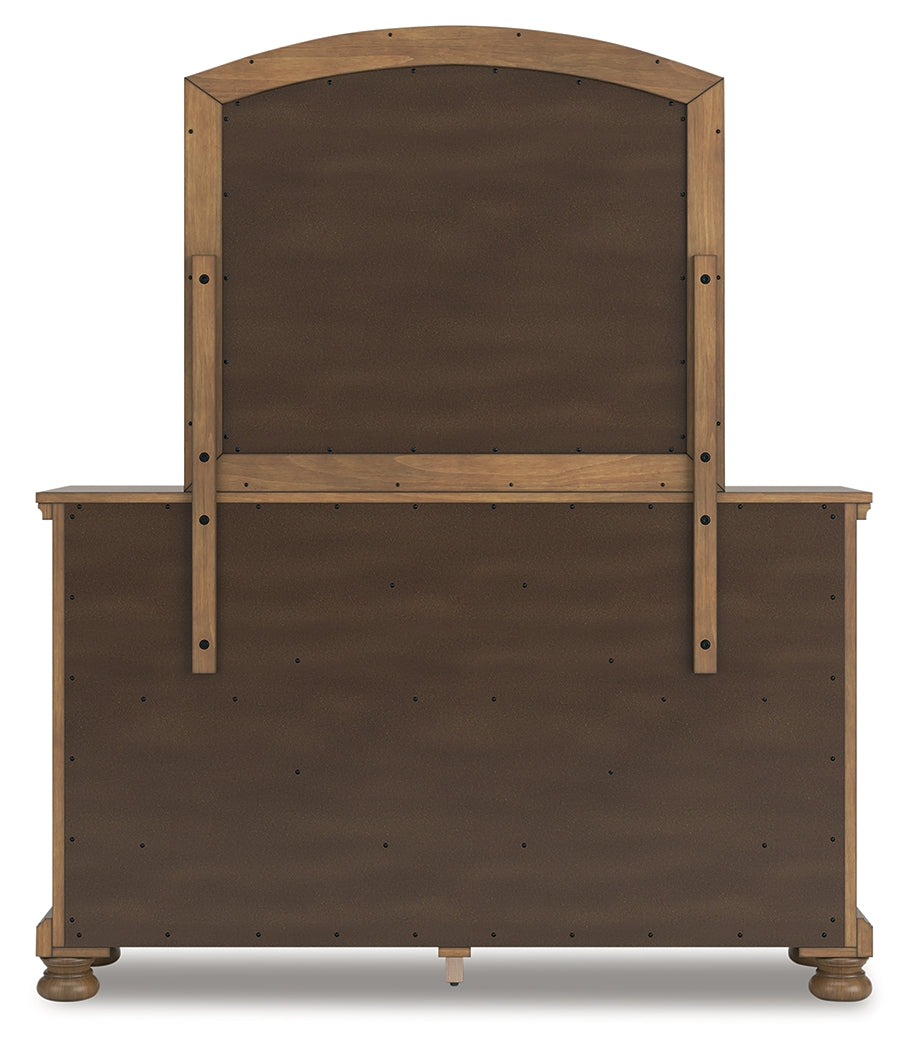 Feddinger King Storage Sleigh Bed with Mirrored Dresser and Nightstand in Medium Brown from Ashley - Luna Furniture