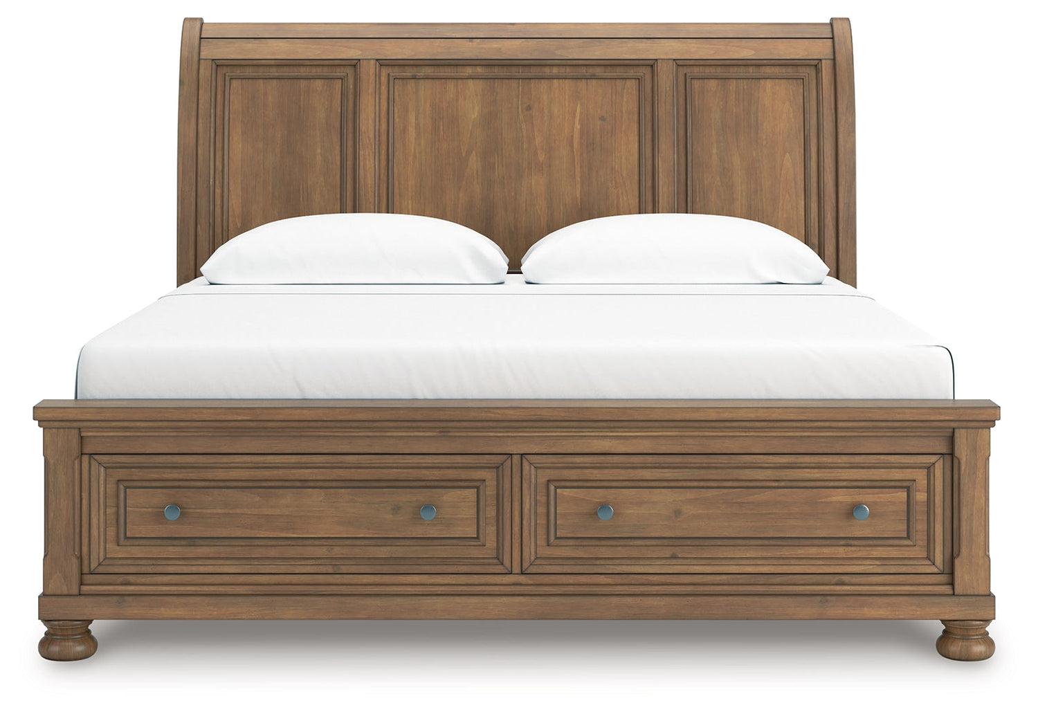Feddinger King Storage Sleigh Bed with Mirrored Dresser and Nightstand in Medium Brown from Ashley - Luna Furniture