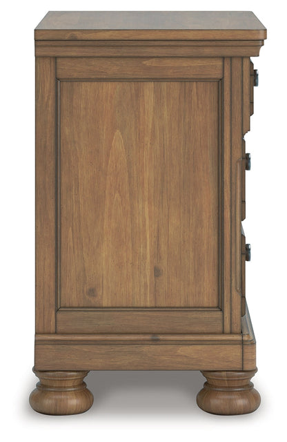 Feddinger King Storage Sleigh Bed with Mirrored Dresser, Chest and 2 Nightstands in Medium Brown from Ashley - Luna Furniture