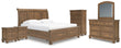 Feddinger King Storage Sleigh Bed with Mirrored Dresser, Chest and 2 Nightstands in Medium Brown from Ashley - Luna Furniture