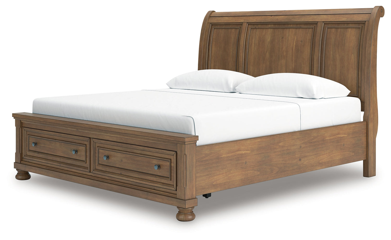 Feddinger King Storage Sleigh Bed with Mirrored Dresser, Chest and Nightstand in Medium Brown from Ashley - Luna Furniture