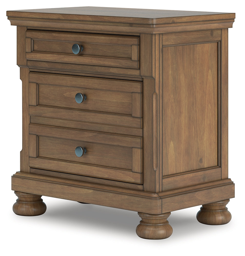 Feddinger King Storage Sleigh Bed with Mirrored Dresser, Chest and Nightstand in Medium Brown from Ashley - Luna Furniture