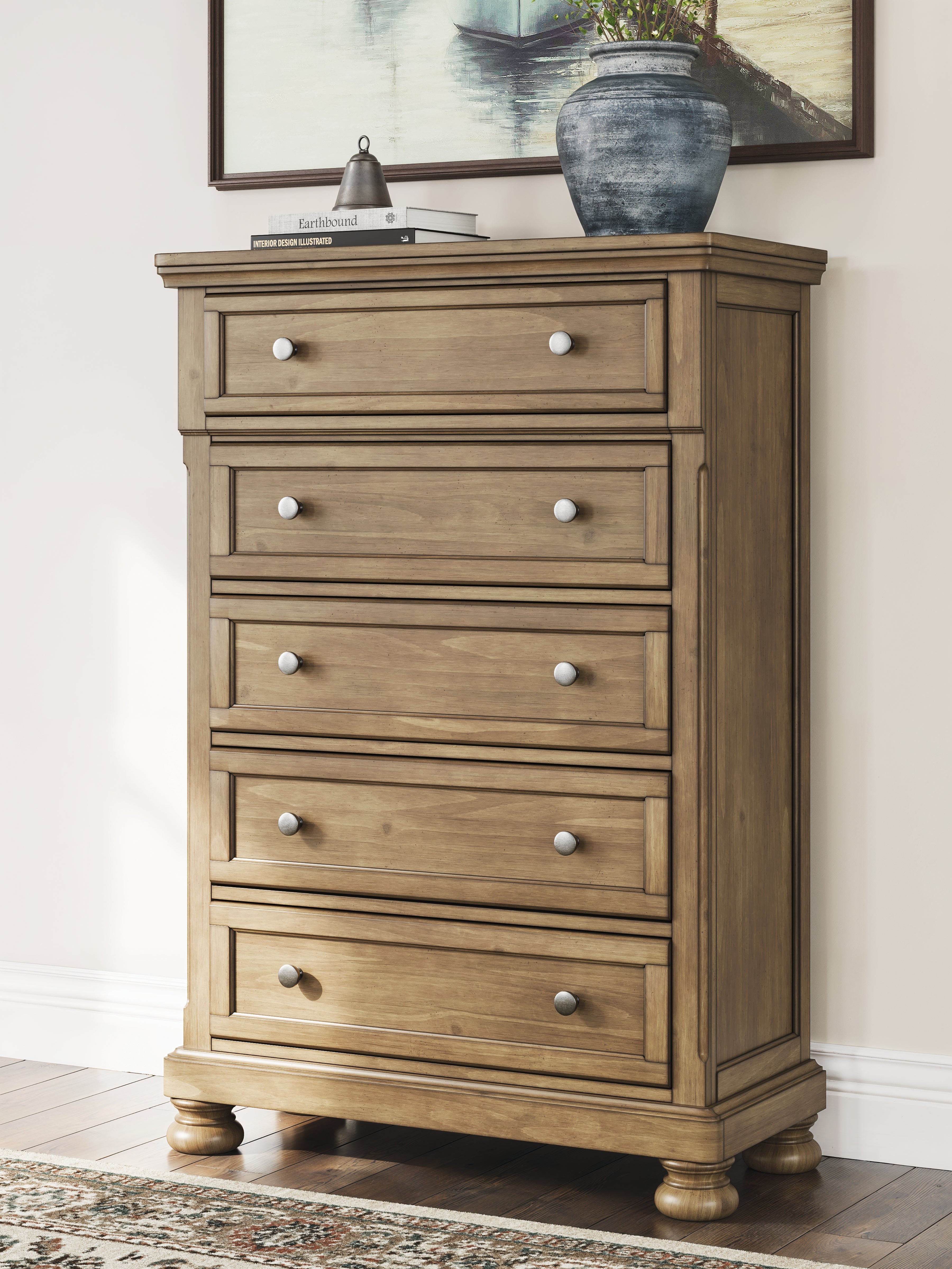 Feddinger King Storage Sleigh Bed with Mirrored Dresser, Chest and Nightstand in Medium Brown from Ashley - Luna Furniture