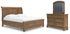 Feddinger King Storage Sleigh Bed with Mirrored Dresser in Medium Brown from Ashley - Luna Furniture