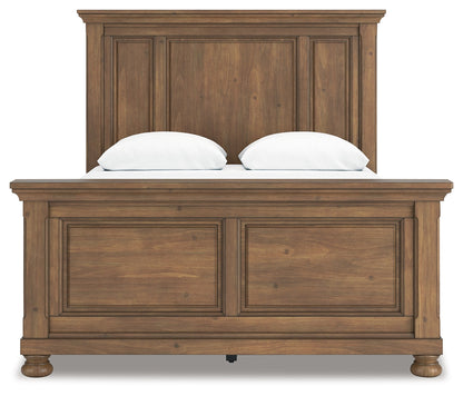 Feddinger Queen Panel Bed with Mirrored Dresser and 2 Nightstands in Medium Brown from Ashley - Luna Furniture