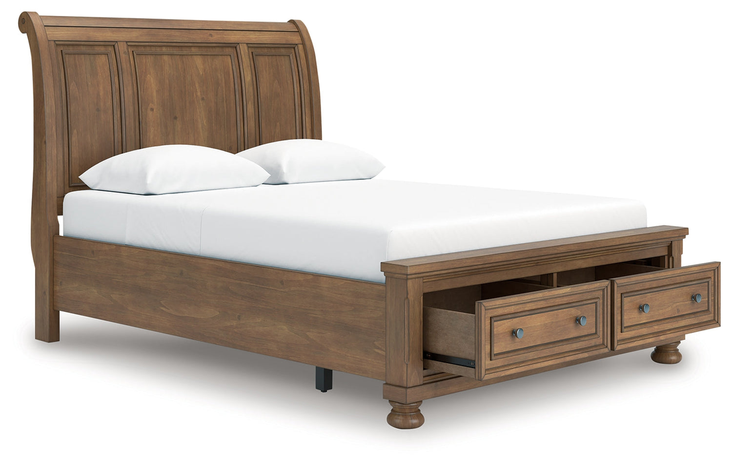 Feddinger Queen Storage Sleigh Bed with Mirrored Dresser and Chest in Medium Brown from Ashley - Luna Furniture