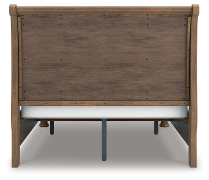 Feddinger Queen Storage Sleigh Bed with Mirrored Dresser and Chest in Medium Brown from Ashley - Luna Furniture