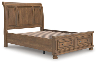 Feddinger Queen Storage Sleigh Bed with Mirrored Dresser and Chest in Medium Brown from Ashley - Luna Furniture