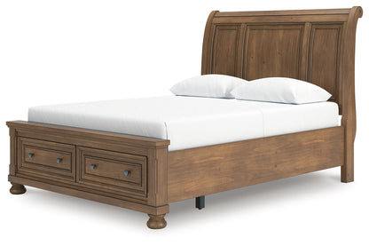 Feddinger Queen Storage Sleigh Bed with Mirrored Dresser, Chest and Nightstand in Medium Brown from Ashley - Luna Furniture
