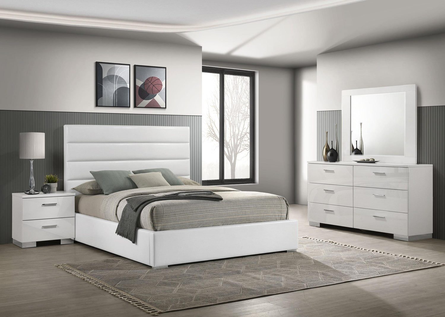 Felicity 4-piece Eastern King Bedroom Set White High Gloss - 203511KE-S4