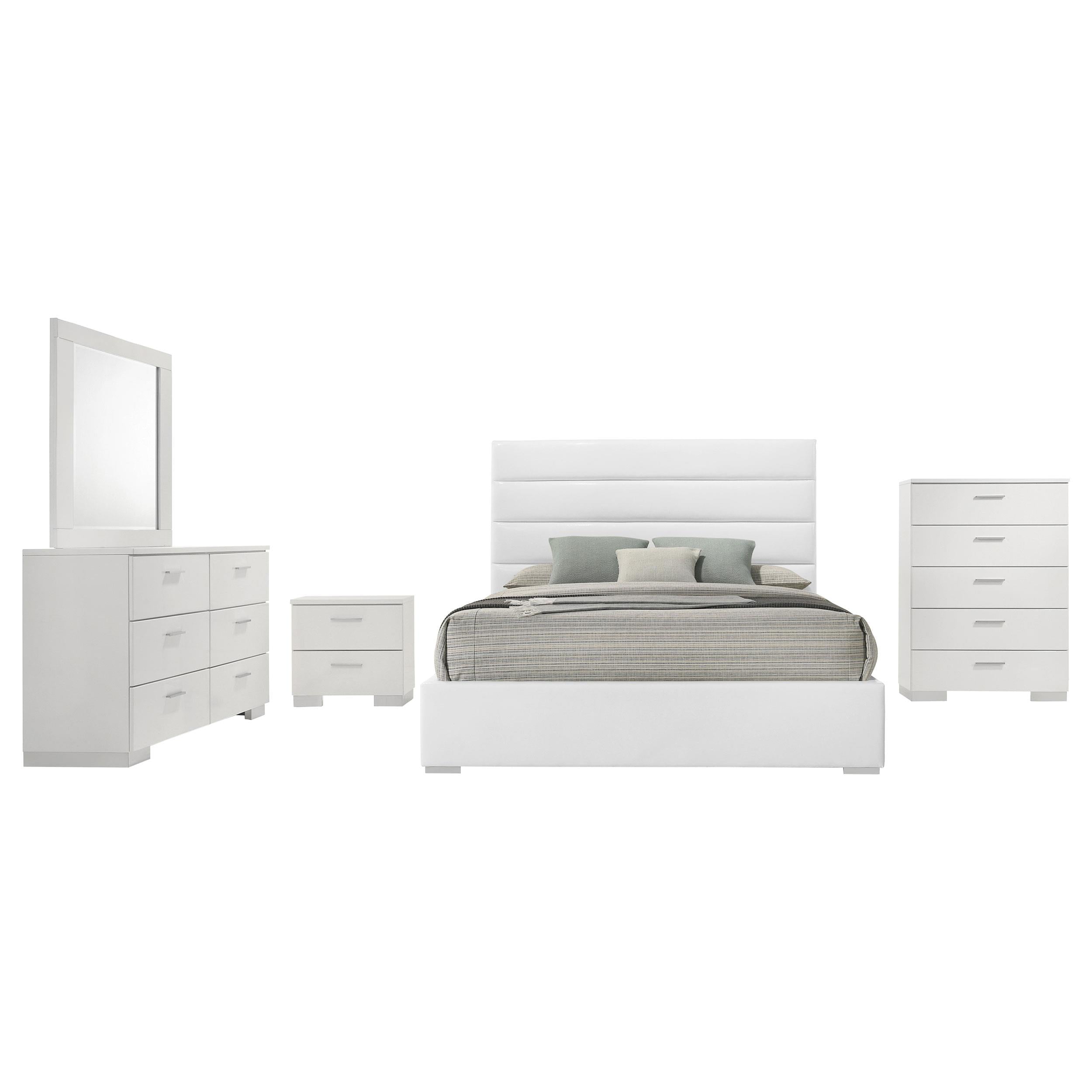 Felicity 5-piece California King Bedroom Set White High Gloss - 203511KW-S5