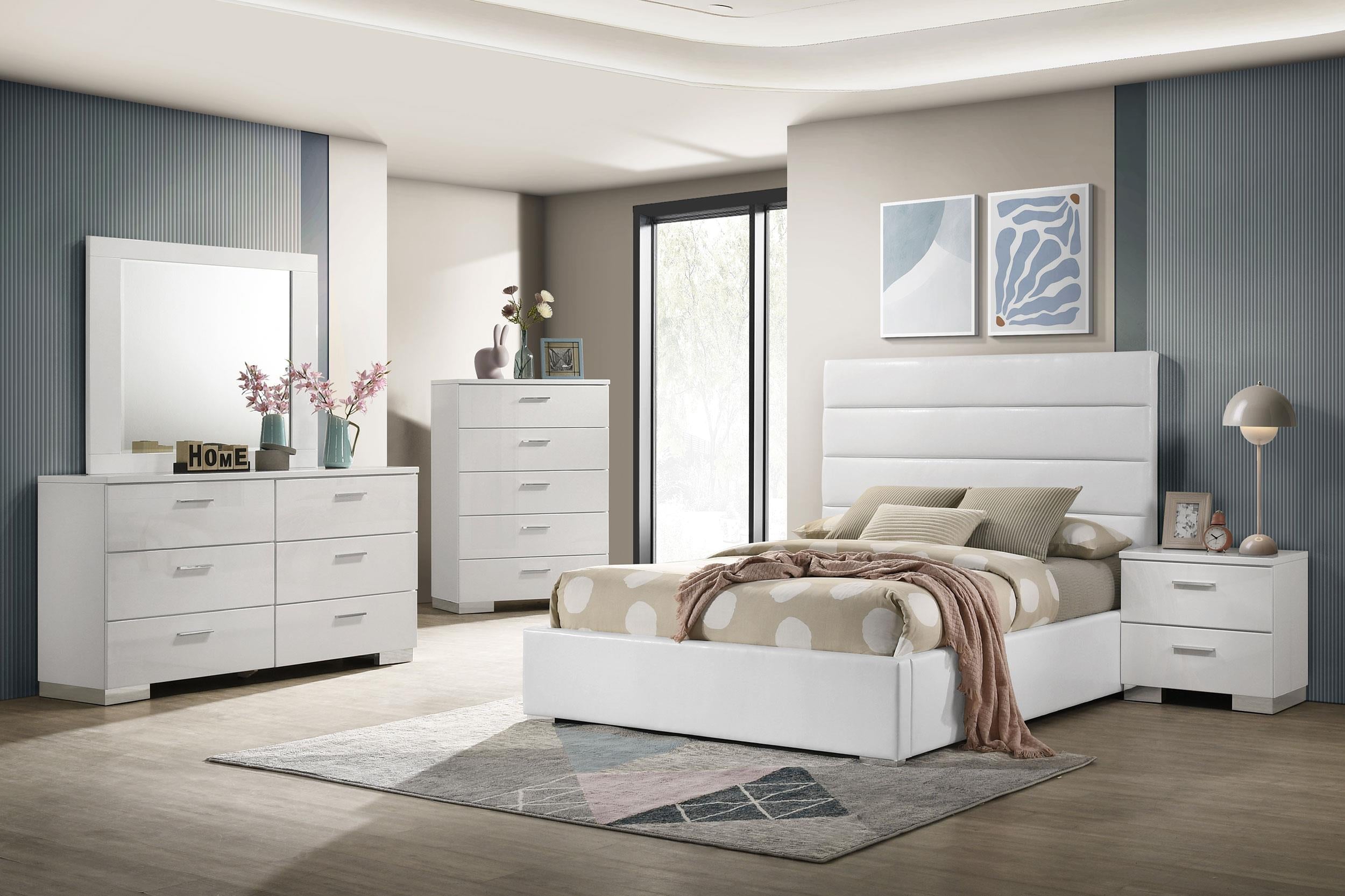 Felicity 5-piece Full Bedroom Set White High Gloss - 203511F-S5