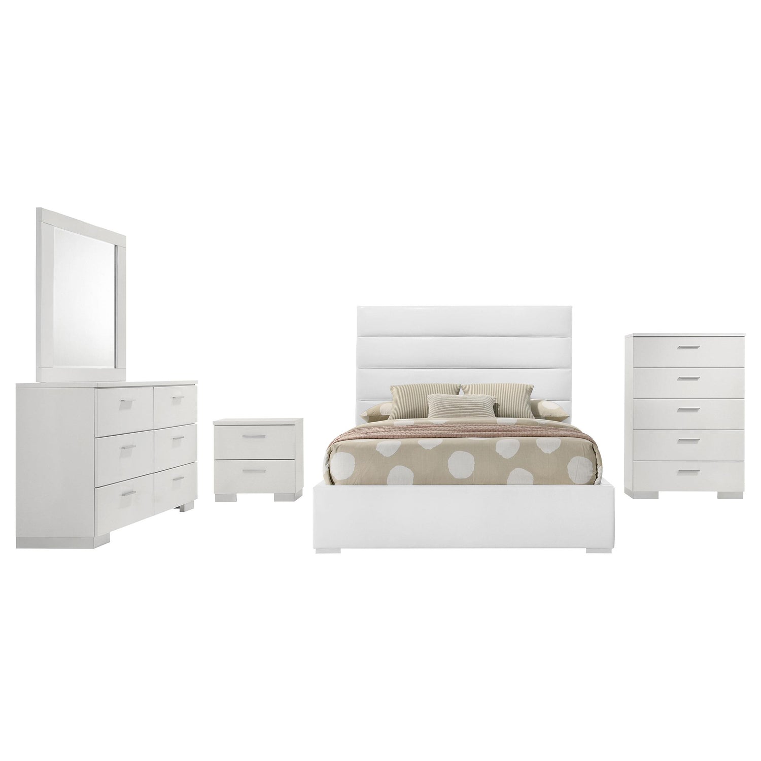 Felicity 5-piece Full Bedroom Set White High Gloss - 203511F-S5