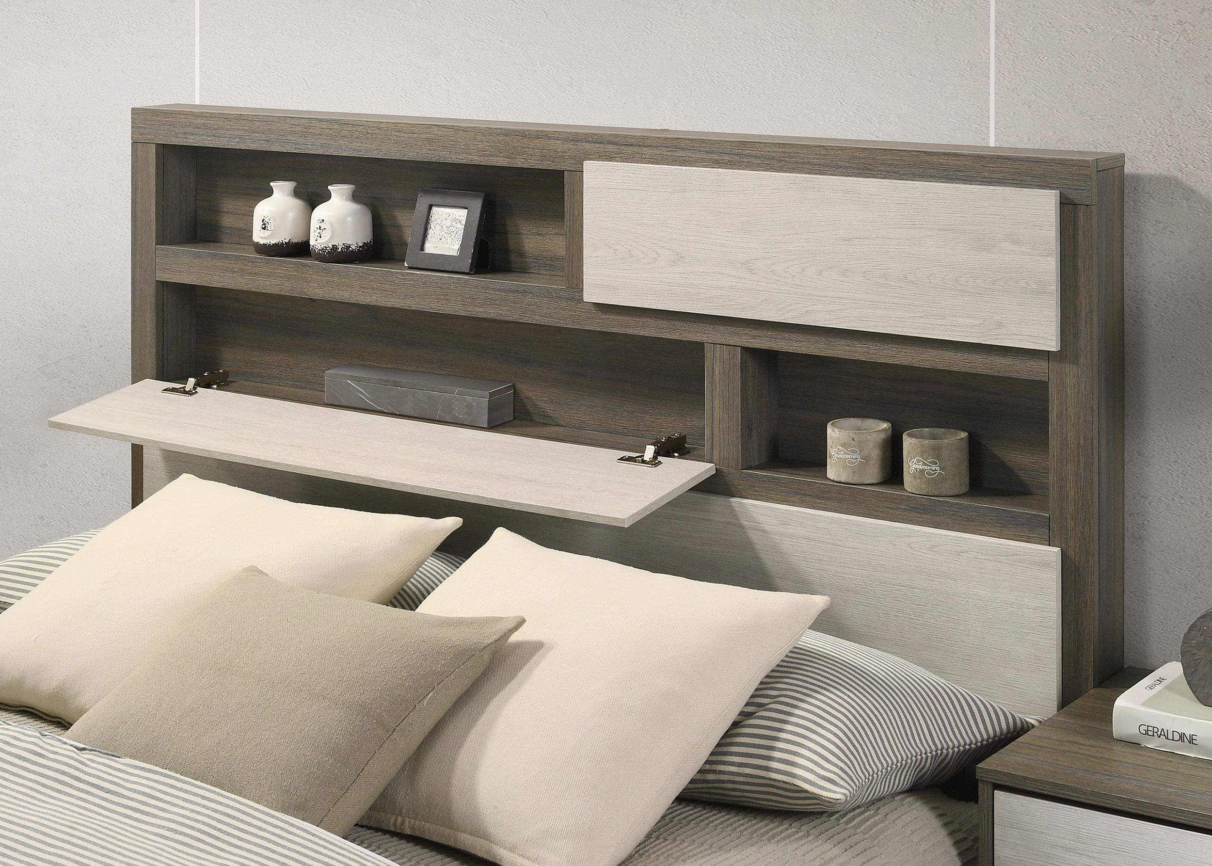 Fenwick Eastern King Bed Bookcase Headboard Grey Oak - 224981KE