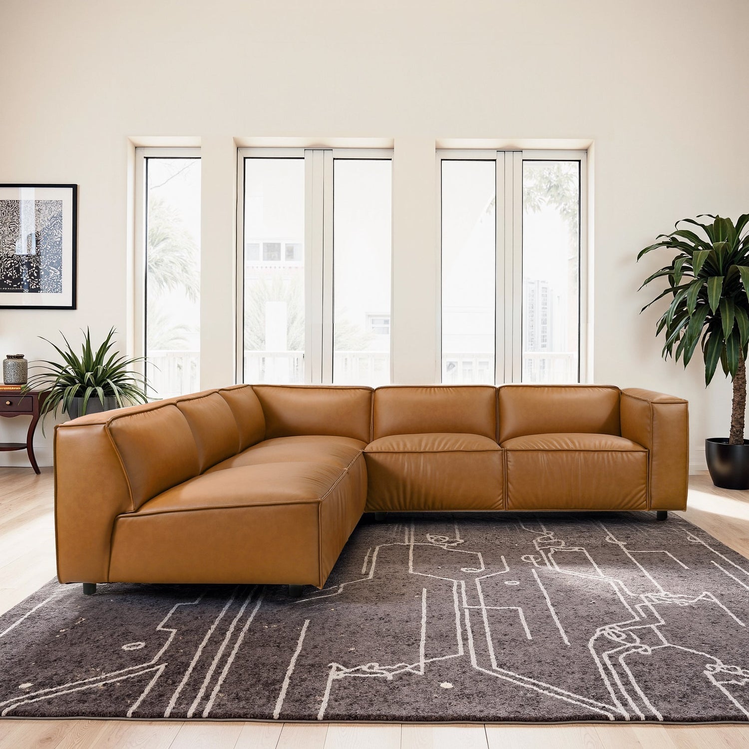Findlay Mid Century Modern Vegan Leather Corner Sectional Sofa - CSC00401401