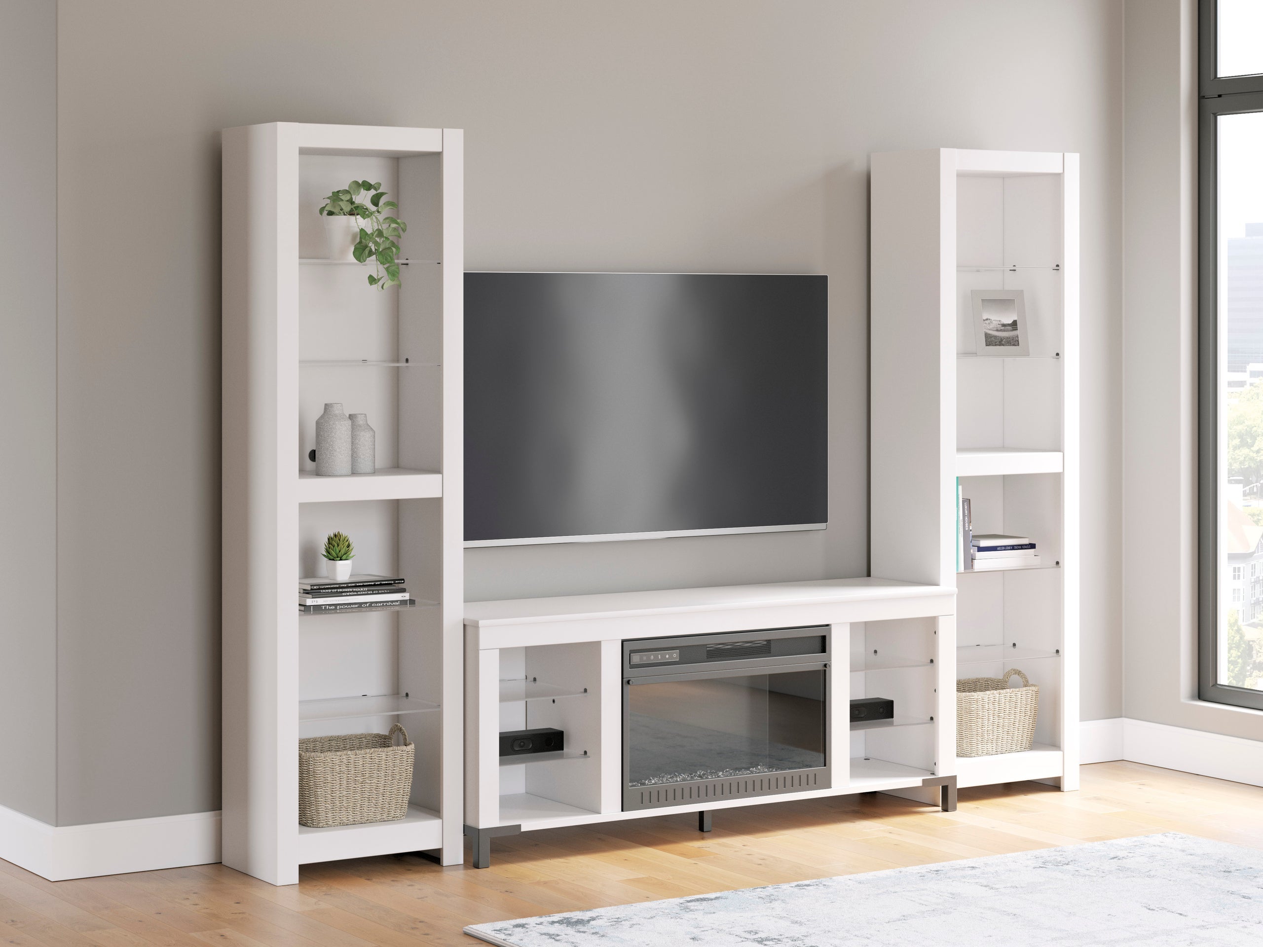 W2722 - TV Stand 59" L w/Fireplace (LED Lights) *3PC SET (TV Stand+2 Piers) - W2722 - TV Stand 59" L w/Fireplace 3PC SET (TV Stand+2 Piers)
