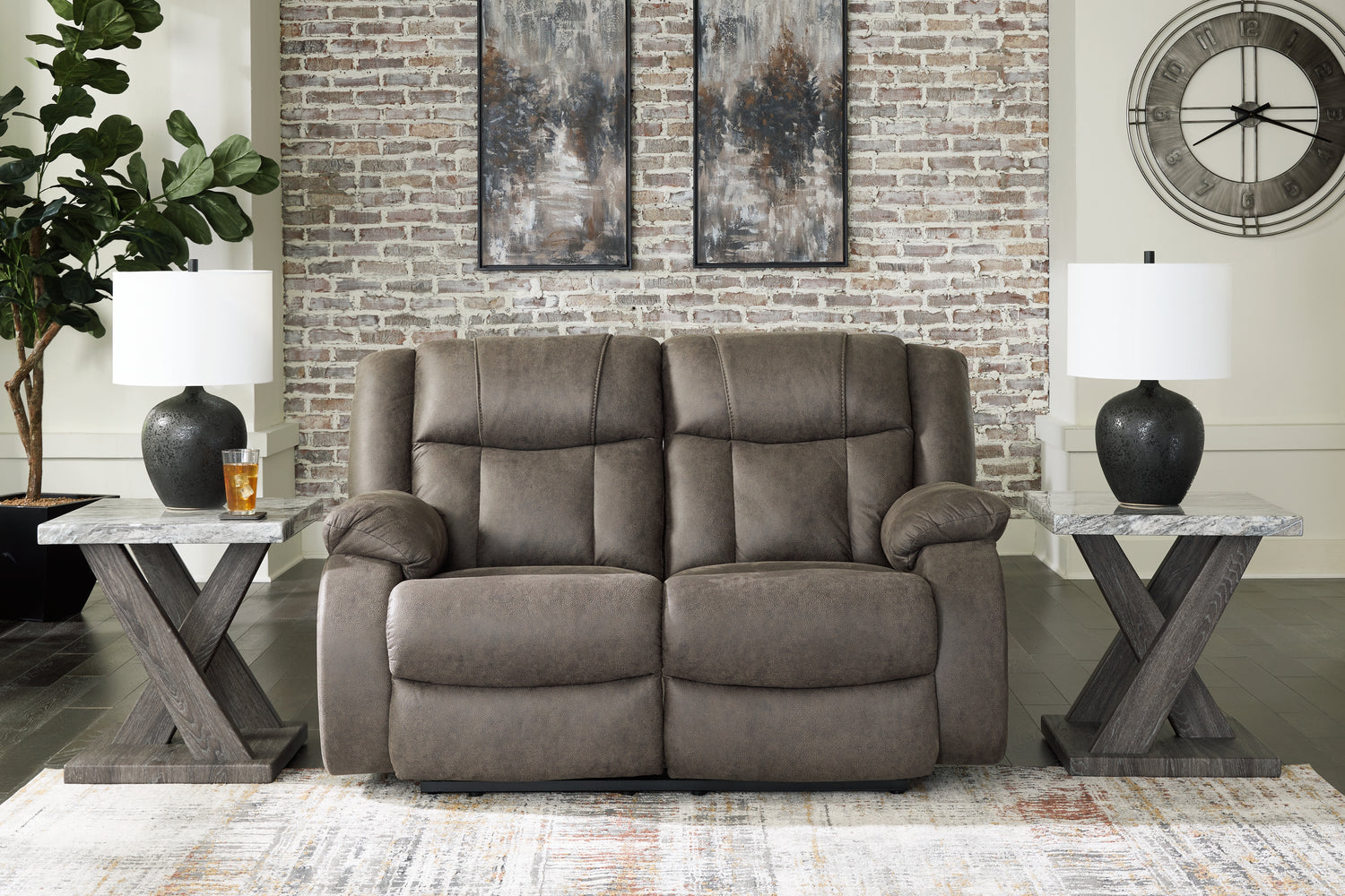 First Base Gunmetal Reclining Loveseat and 2 Recliners - 68804U3