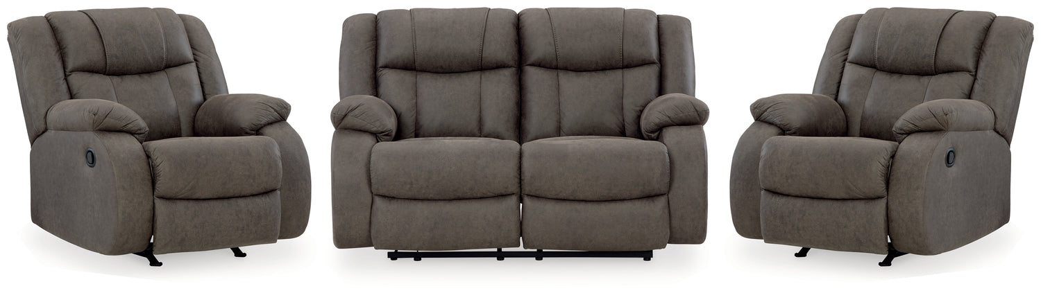 First Base Gunmetal Reclining Loveseat and 2 Recliners - 68804U3