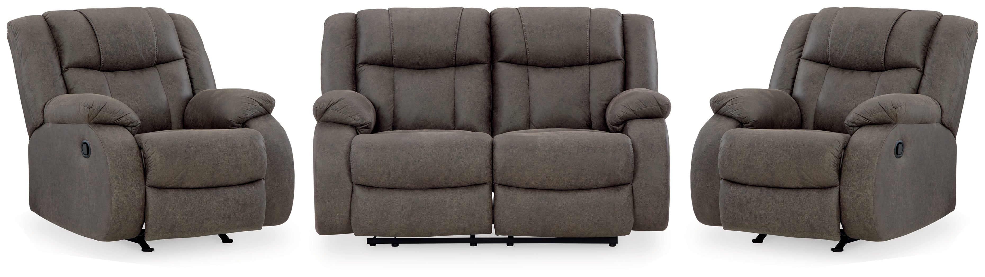 First Base Gunmetal Reclining Loveseat and 2 Recliners - 68804U3