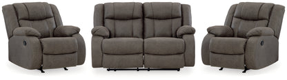 First Base Gunmetal Reclining Loveseat and 2 Recliners - 68804U3