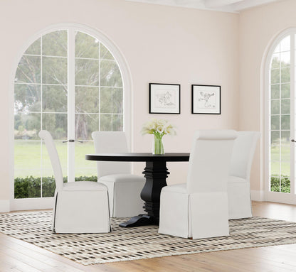 Florence Round Pedestal Dining Table with Planked Wood Top Antique Black - 115530