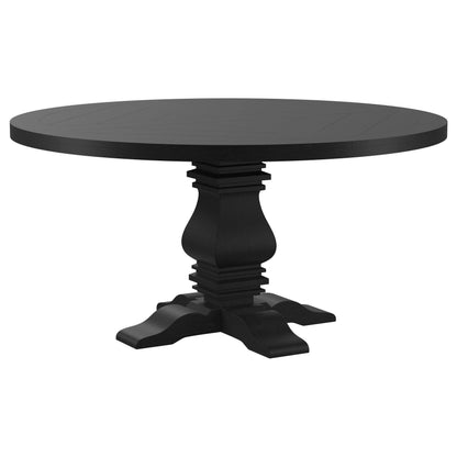 Florence Round Pedestal Dining Table with Planked Wood Top Antique Black - 115530