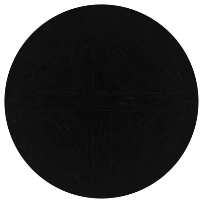 Florence Round Pedestal Dining Table with Planked Wood Top Antique Black - 115530