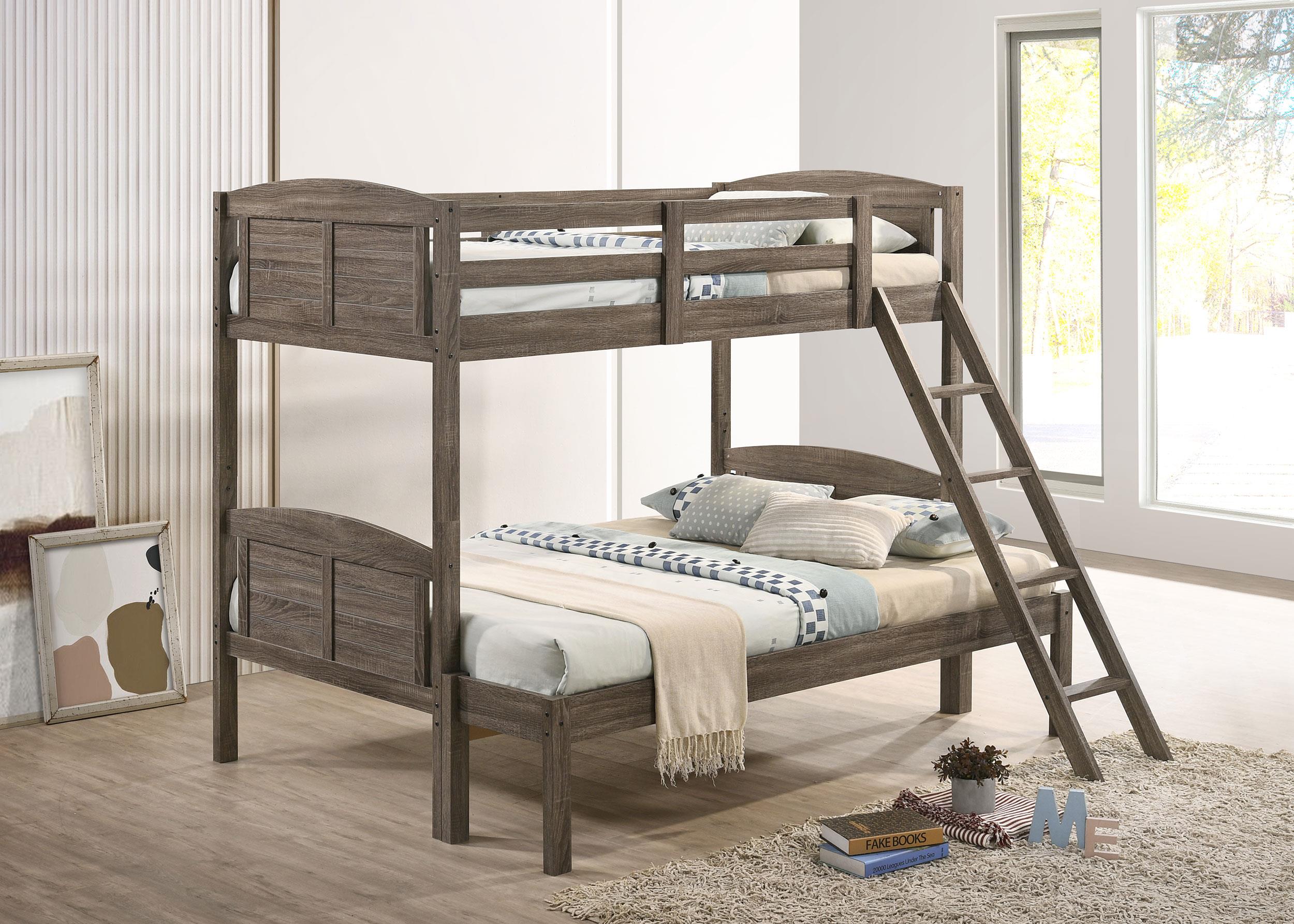 Flynn Wood Twin Over Full Bunk Bed with Mattress Weathered Brown - 400809-SM