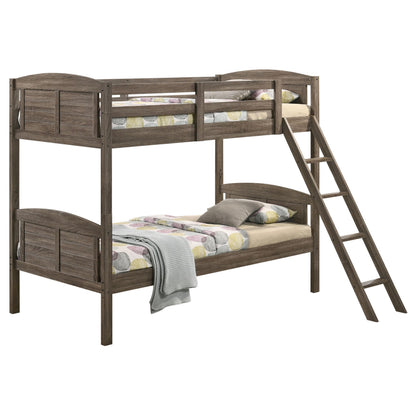 Flynn Wood Twin Over Twin Bunk Bed with Mattress Weathered Brown - 400808-SM