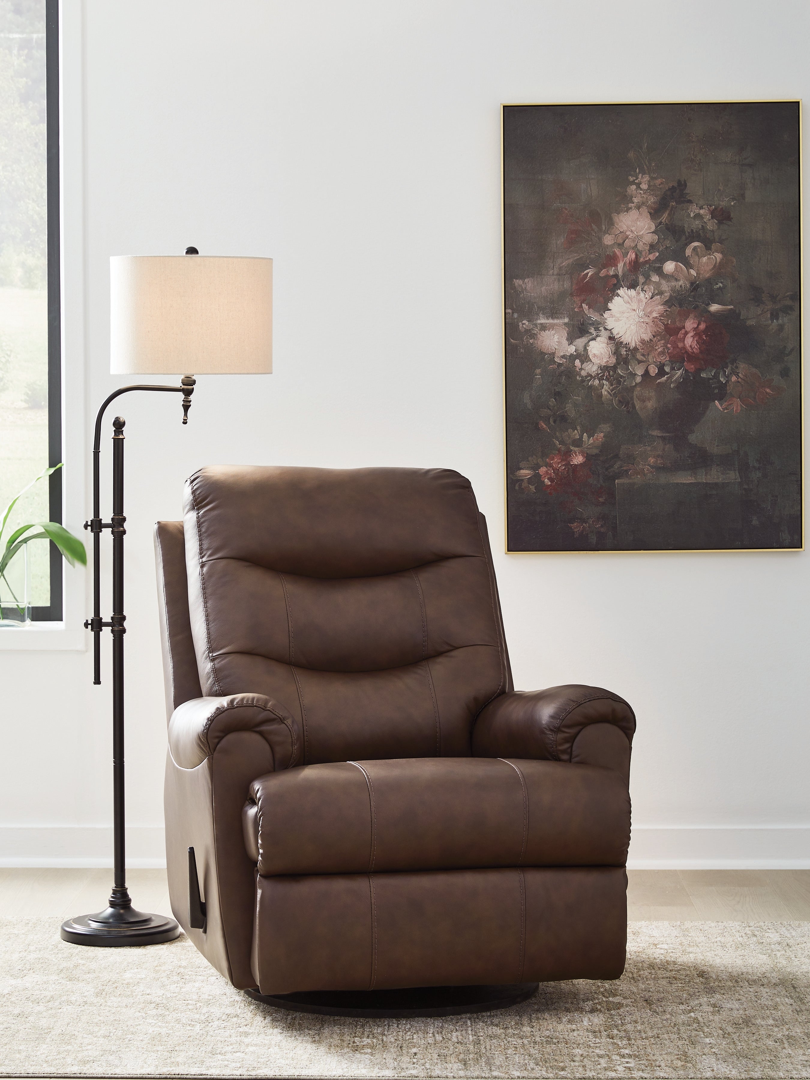 Flynwood Espresso Swivel Glider Recliner - PCU1340061