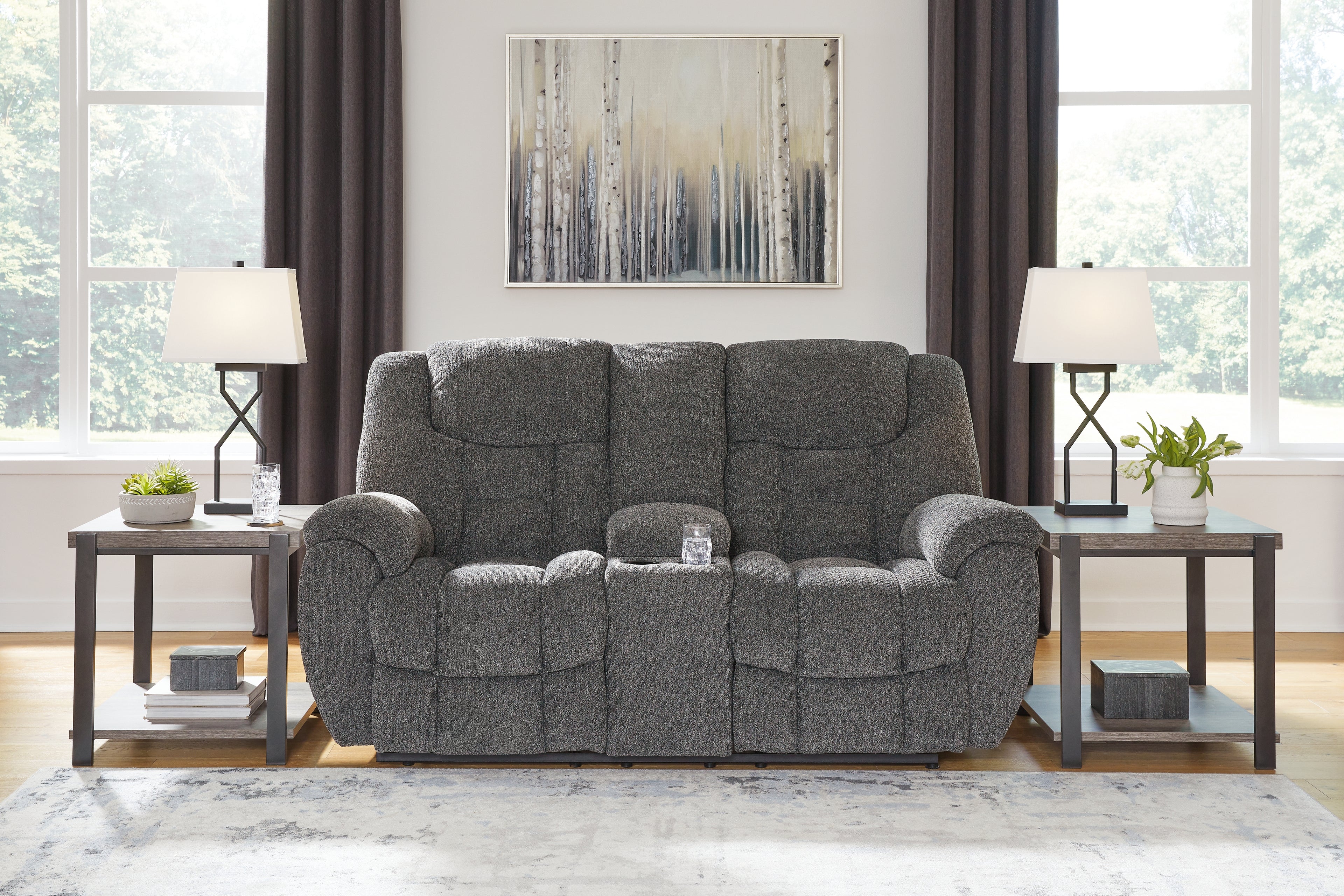 Foreside Charcoal Reclining Loveseat with Console - 3810494