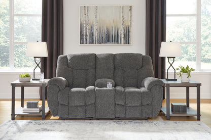 Foreside Charcoal Reclining Loveseat with Console - 3810494