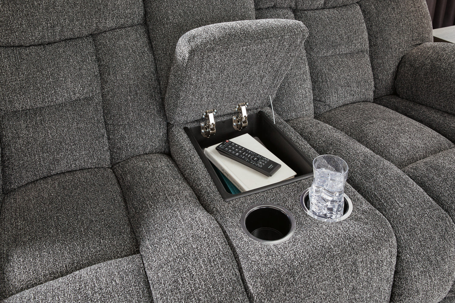 Foreside Charcoal Reclining Loveseat with Console - 3810494