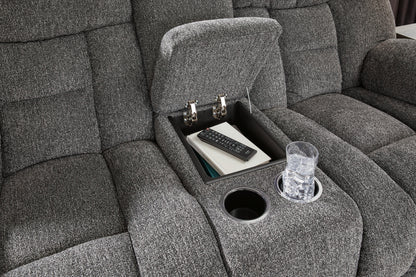 Foreside Charcoal Reclining Loveseat with Console - 3810494