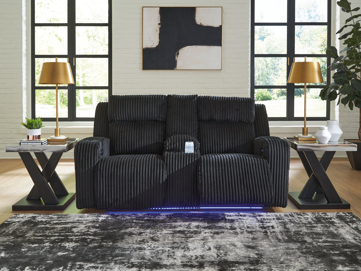Forest Lake Black Power Reclining Loveseat with Console - PC6420218
