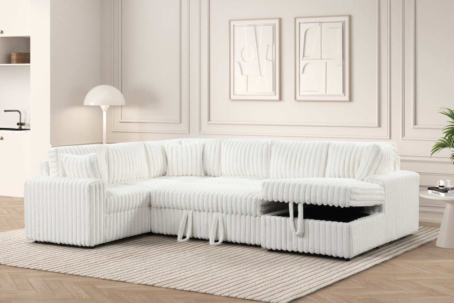 Forever Beige Sectional With Pull-Out Bed - FOREVER BEIGE