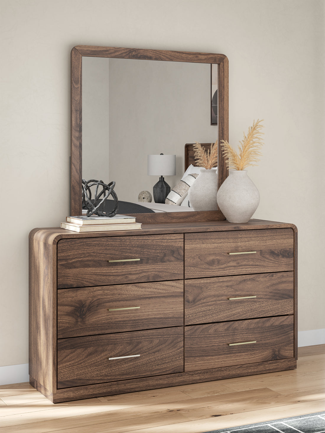 Fortlorn Walnut Brown Dresser and Mirror - PCB386B1
