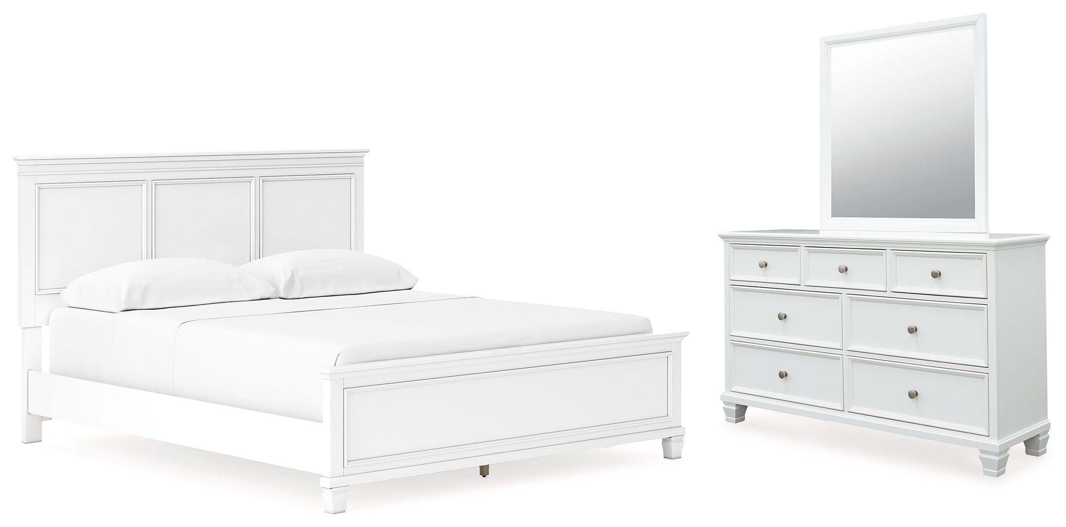 Fortman California King Panel Bed with Mirrored Dresser in White - PKG015157