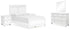 Fortman Full Panel Bed with Mirrored Dresser and 2 Nightstands in White - PKG015170