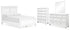 Fortman Full Panel Bed with Mirrored Dresser and Chest in White - PKG015173