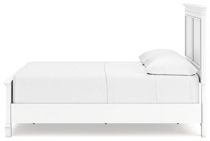 Fortman Full Panel Bed with Mirrored Dresser, Chest and 2 Nightstands in White - PKG015171
